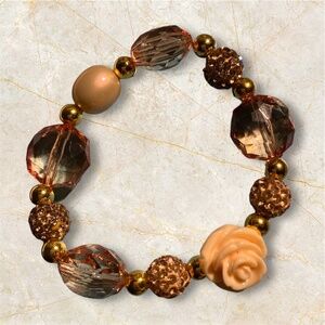 Peach, brown, 18k gold and beige bracelet